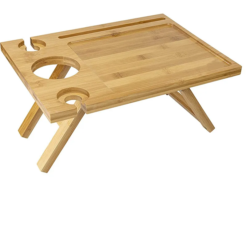 Portable Outdoor Bamboo Wood Beach Wine Rack Wine Table for Picnic