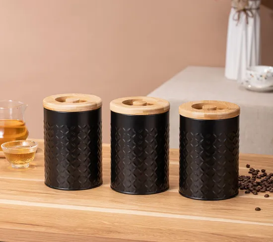 Black Metal Canisters Sets for Coffee Tea Sugar Storage