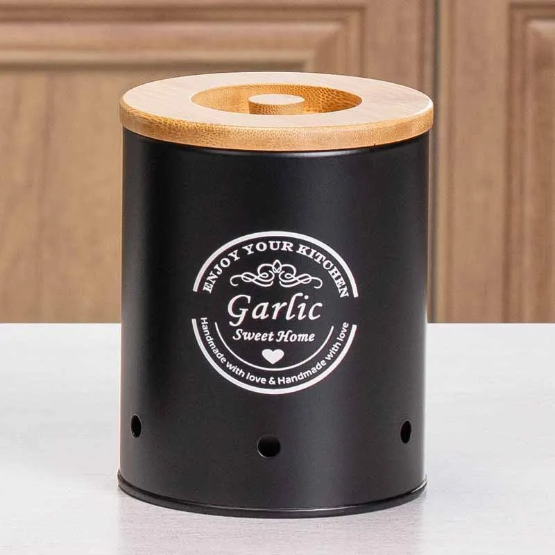 Bamboo Lid Round Metal Food Canister Set Storage Container Set with Handle