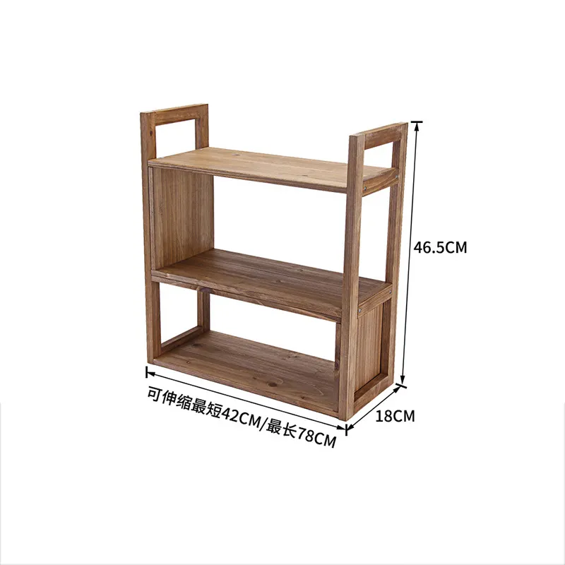 Extendable Multi-Layer Solid Wood Table Shelf Vintage Shelf Bay Window Office Flower Stand