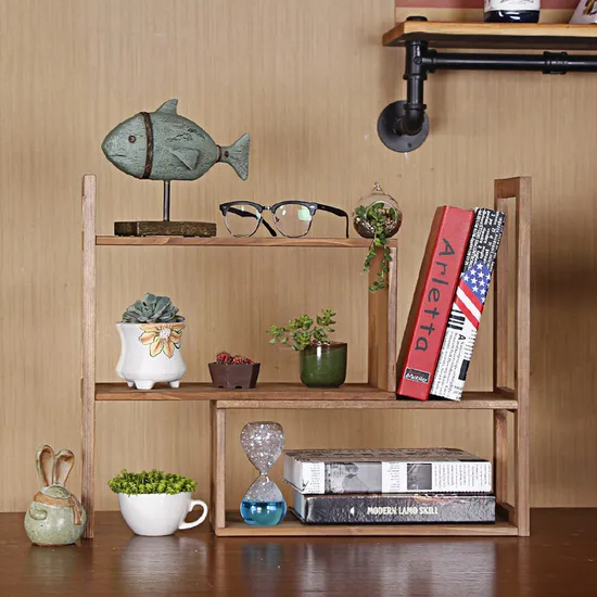 Study Wooden Desktop Bookshelf Desktop Organiser Flower Pot Stand