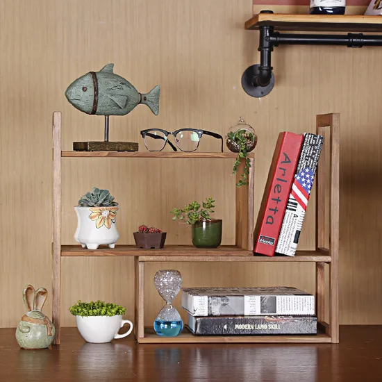 Study Wooden Desktop Bookshelf Desktop Organiser Flower Pot Stand