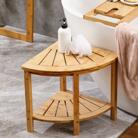 Fan-Shaped Wood Corner Storage Stool Bamboo Bathroom Corner Stool Bath Stool