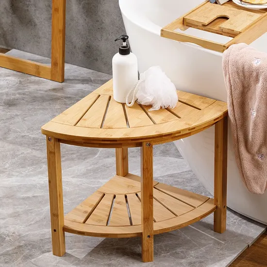 Fan-Shaped Wood Corner Storage Stool Bamboo Bathroom Corner Stool Bath Stool