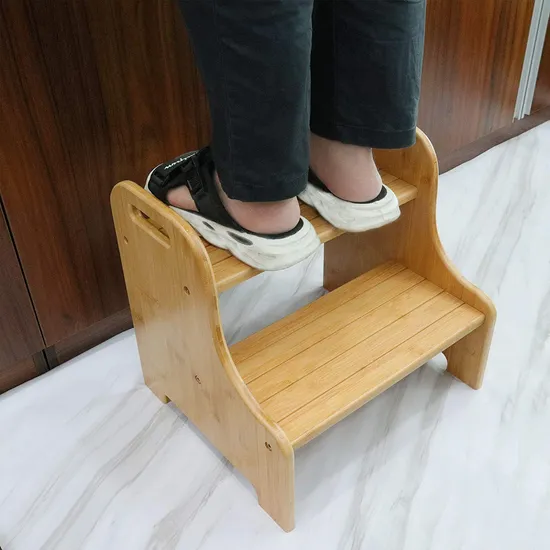 Bamboo Children Footstool for Living Room with 2-Layer Anti-Slip Treadboard. Bamboo Stool.