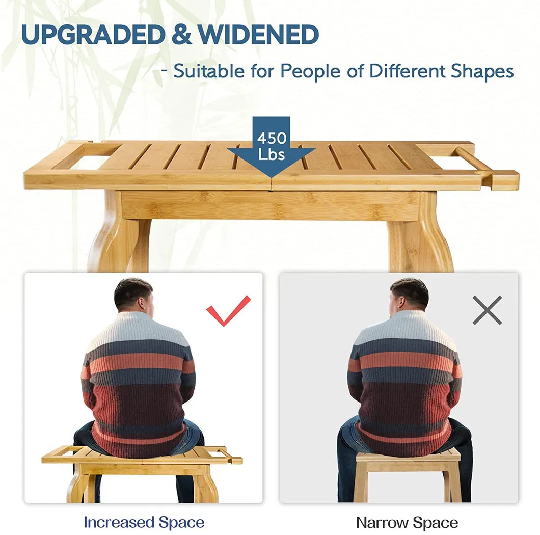Two Layers Multifunctional Bamboo Bathroom Shower Stool Wooden Shoe-Changing Stool with Towel Hange