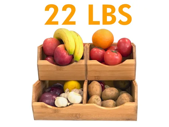 Stackable Wooden Storage Basket Bamboo Pantry Storage Bins Set of 3 for Potato / Onion
