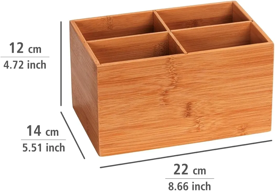 Bamboo Organizer Box with 3 Compartments - Storage Box, Bathroom Basket
