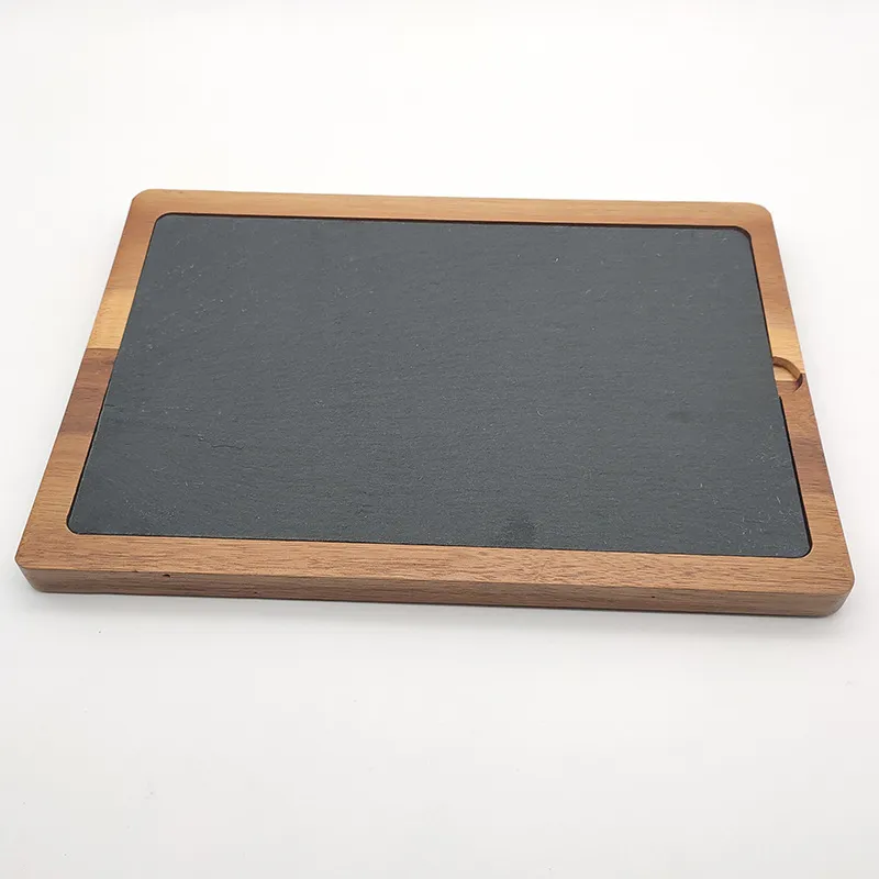 Rectangle Acacia Wood Serving Plate Slate Serving Board for Meat, Desserts, Cheese