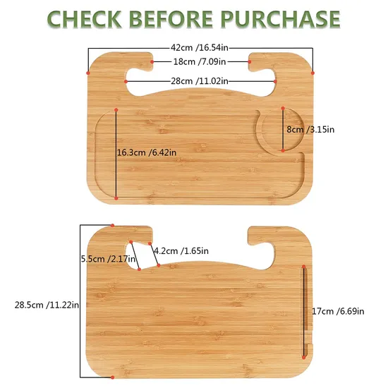 Double-Sided Bamboo Car Tray for Eating and Work