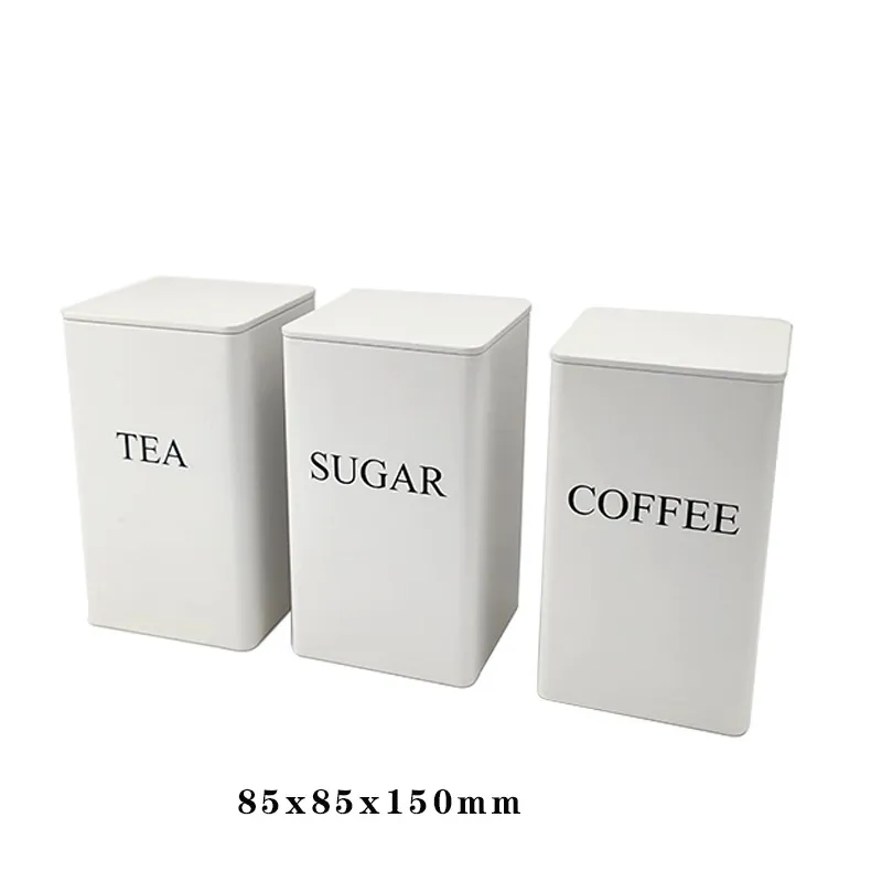 Set of 3 Round Metal Tea Coffee Sugar Canisters Set with Bamboo Lid