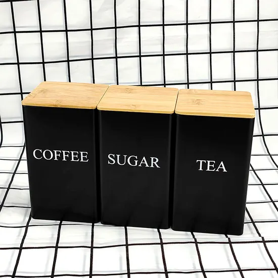 Vintage Design Metal Canisters Set of 3 with Bamboo Lid for Coffee Tea Sugar