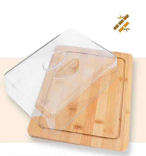 Bamboo Butter Stand Cake Stand Butter Tray with Transparent Lid
