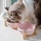 Ceramic Pet Cat Bowl Dog Bowl with Bamboo Wooden Shelf