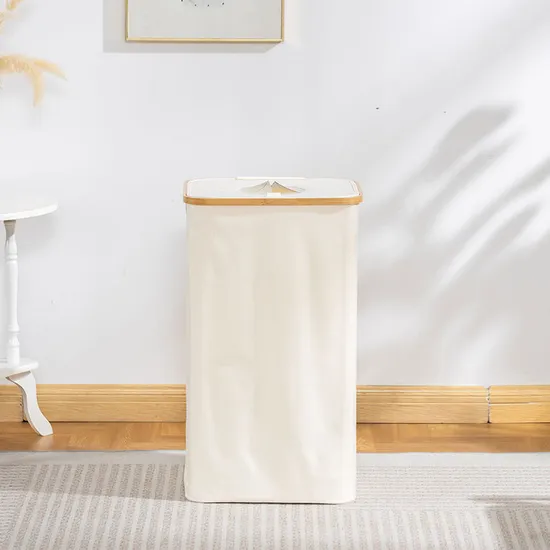 Large Capacity 100L Dust - Proof Foldable Cloth Storage Basket with Bamboo Handle