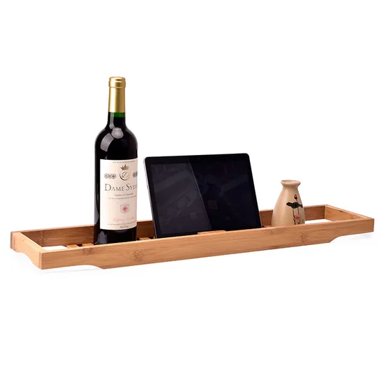 Factory Direct Wholesale Bathroom Bathtub Caddy Tray with Book and Wine Holder