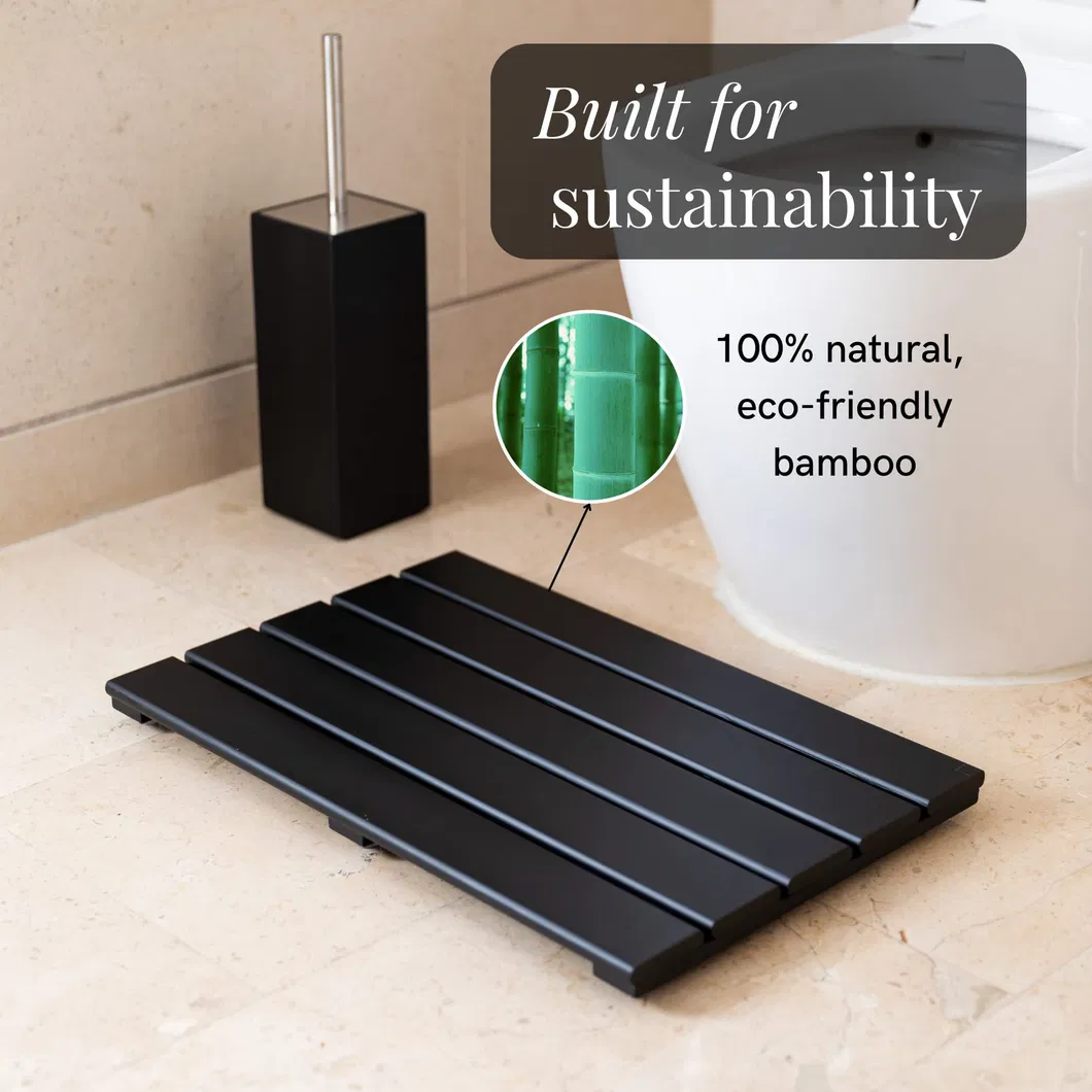 Black Color Household Bamboo Bath Mat for Bathroom