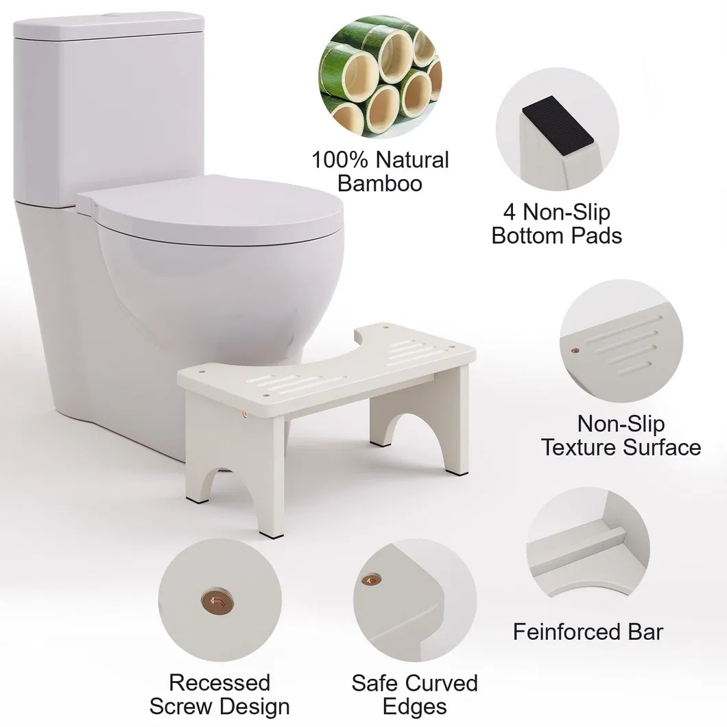 White Color Non - Slip Bamboo Toilet Foot Stool for Children