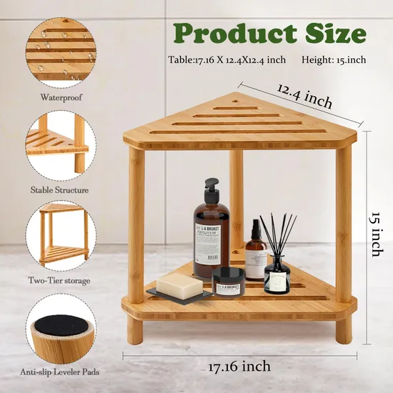 Multifunctional Space -Saving Bamboo Shower Bench with Corner Storage for Bathroom