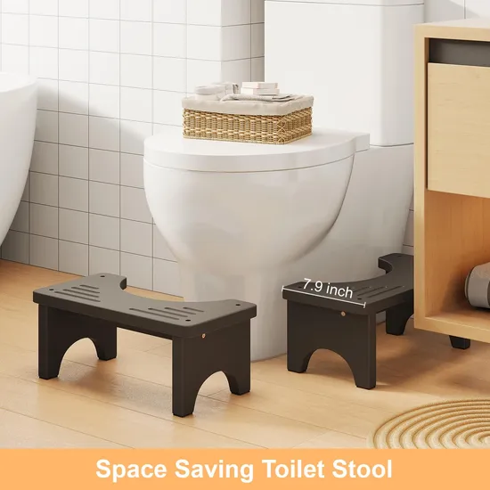 Durable Black Color Height - Increasing Bamboo Toilet Stool