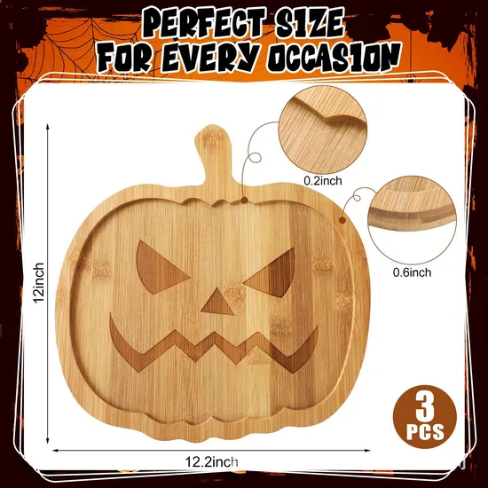 Halloween Pumpkin GOST Bamboo Plate Wooden Tray for Dinner / Fruits / Snack / Desserts/ Candies
