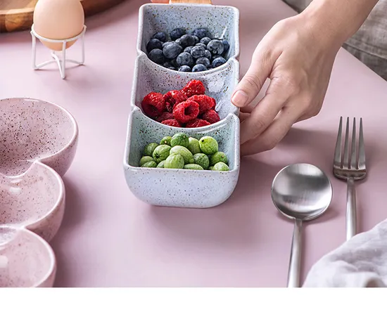 Stylish Ceramic Plate Set with Wooden Handles for Snacks
