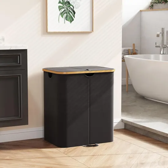 Bamboo Fabric Laundry Basket with Lid and Two Removable Washable Inner Bags