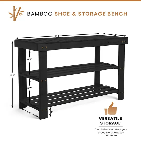 Black Color Bamboo Shoe Rack Wooden Storage Bench Bamboo Organizer Entryway Organizing Shelf