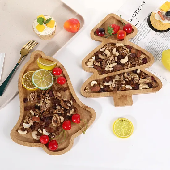 Christmas Bell - Shaped Bamboo Serving Platter Display Plates for Nuts / Snacks