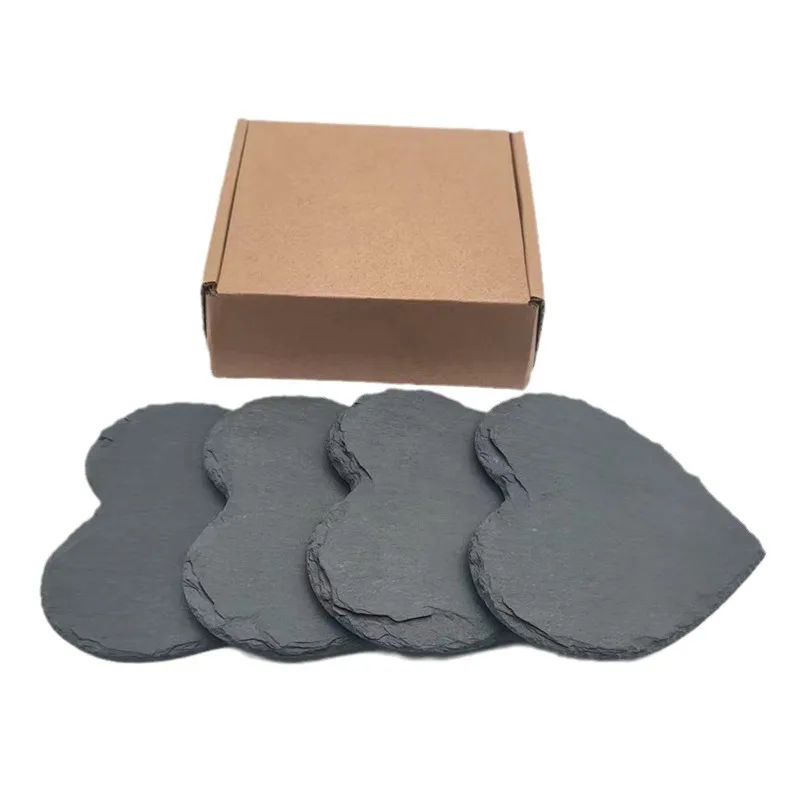 Rustic Style Heart Shaped Slate Coasters Set for Country Kitchens