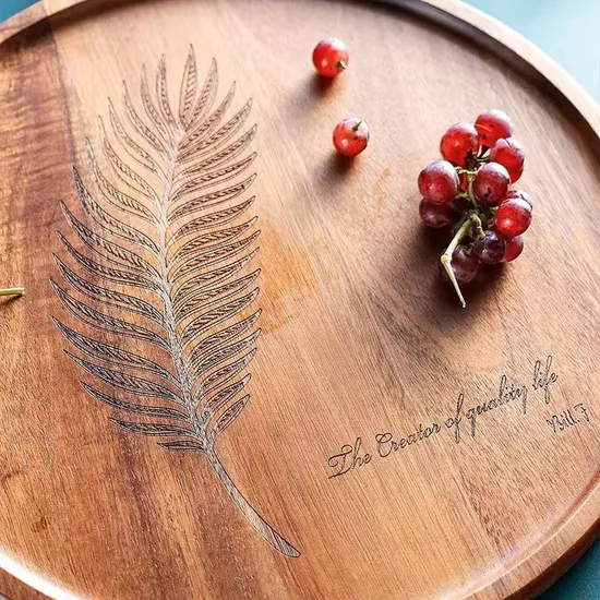 Hot Selling Custom Round Acacia Wood Serving Tray with Handle