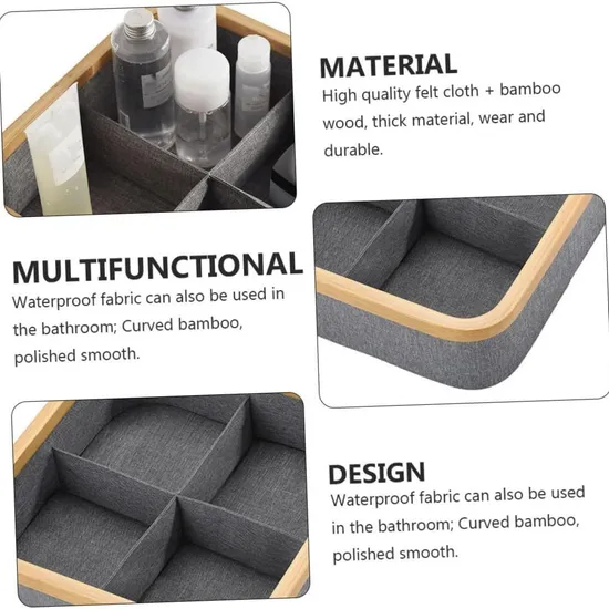 Bamboo Circle Oxford Cloth Fabric Drawer Storage Box for Household Underwear, Sock, Sundries and Snack Classification
