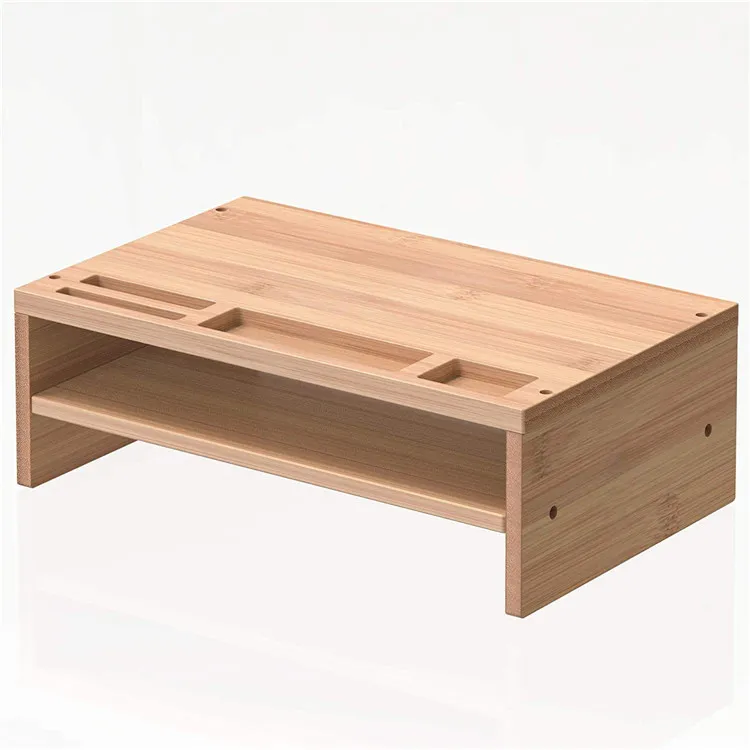Double-Layer Bamboo Desktop Storage Shelf Computer Riser Monitor Stand