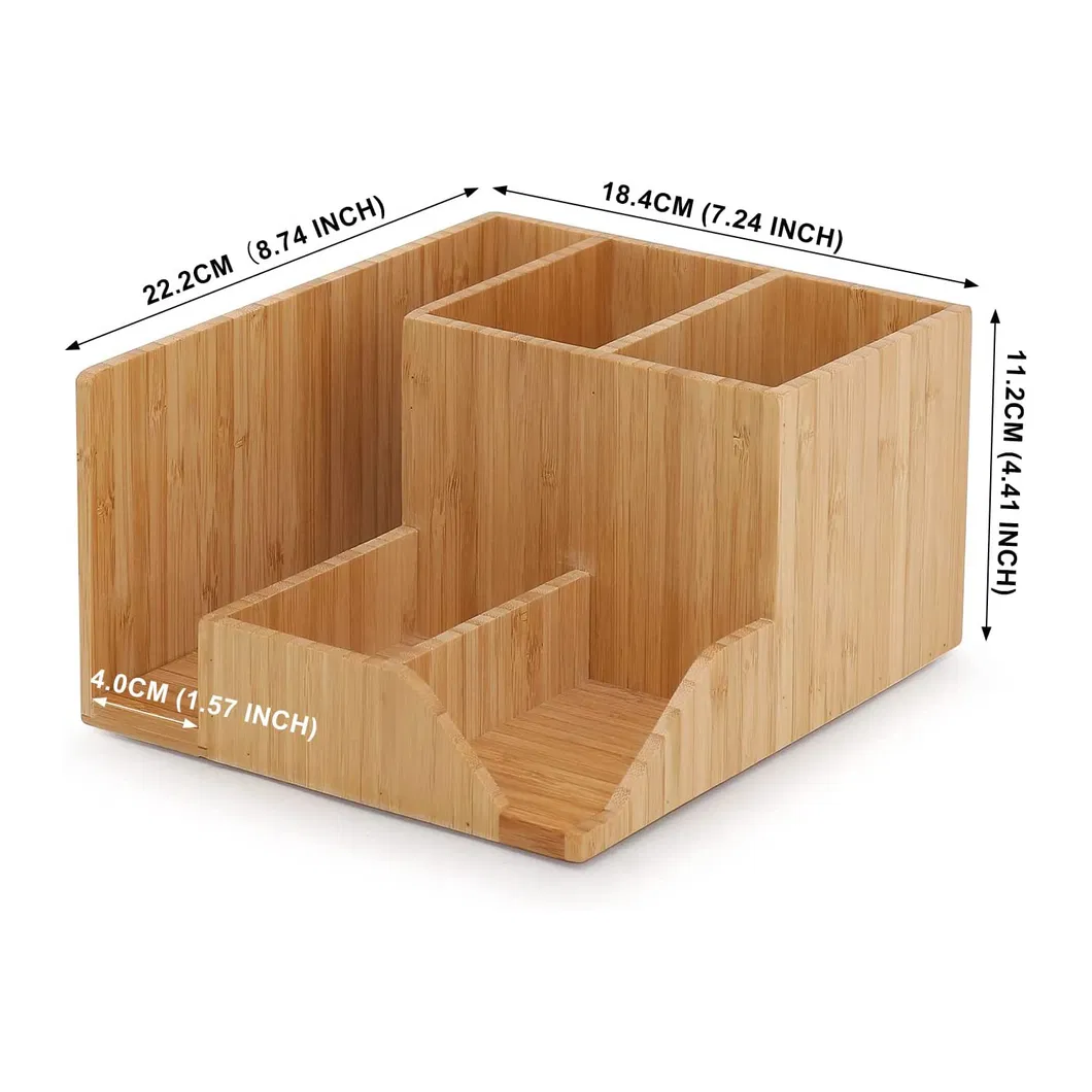 Office Supplies Bamboo Desk Organizer Storage Box Pencil Holder Stationery Caddy