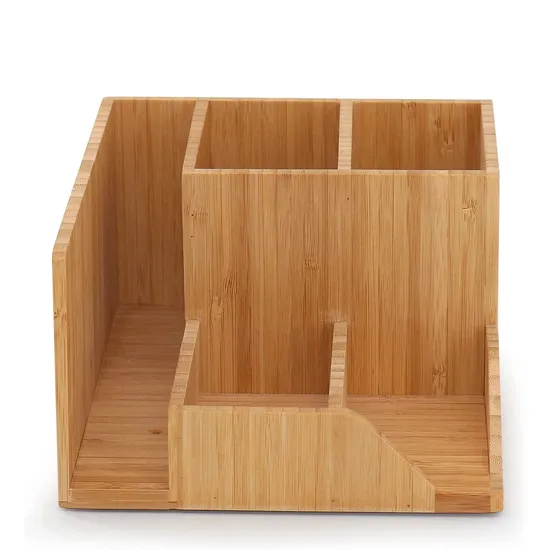 Office Supplies Bamboo Desk Organizer Storage Box Pencil Holder Stationery Caddy