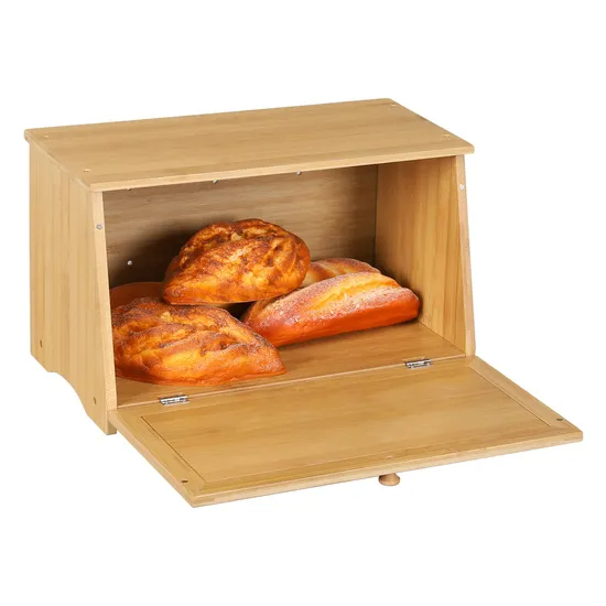 Bamboo Bread Box Food Storage Organizer Box for Countertop