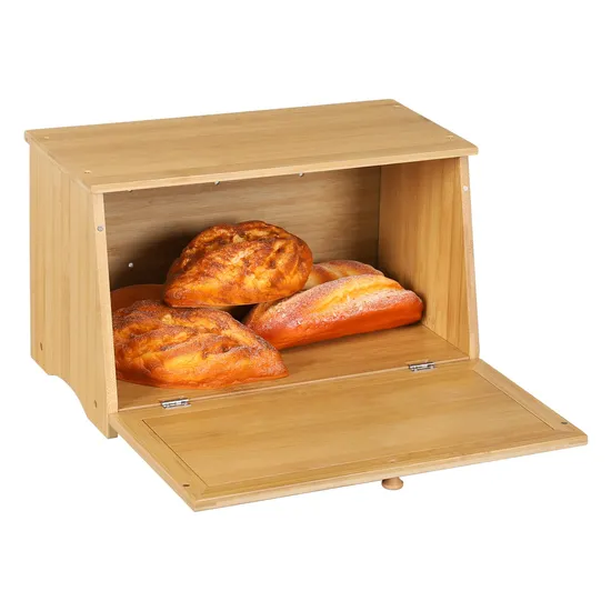 Bamboo Bread Box Food Storage Organizer Box for Countertop