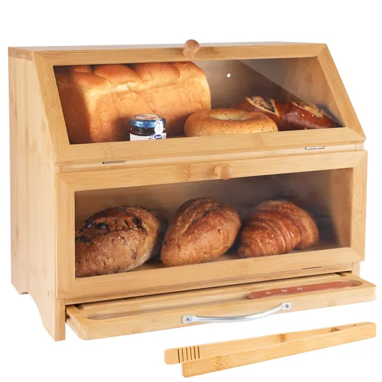 2-Tier Large Capacity Food and Bread Storage Bin Bread Box for Kitchen Counter