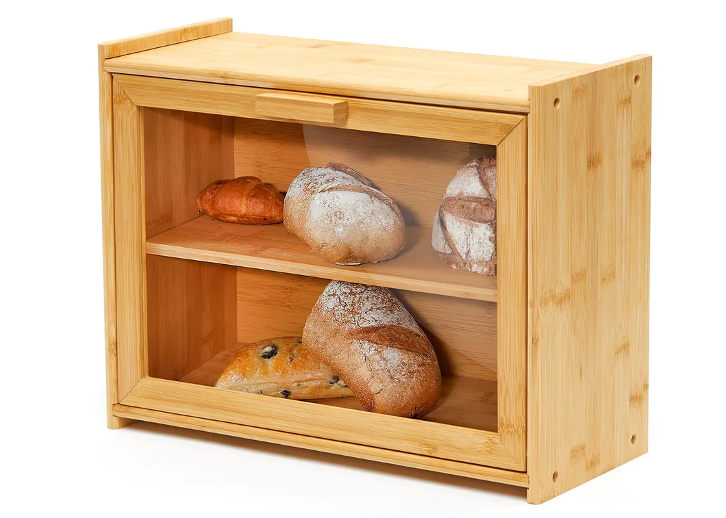 Transparent Rectangular Bamboo Bread and Pastry Storage Box for Snack