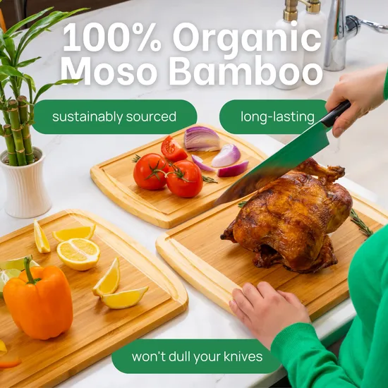 Premium Two-Tone Bamboo Chopping Board Set of Three