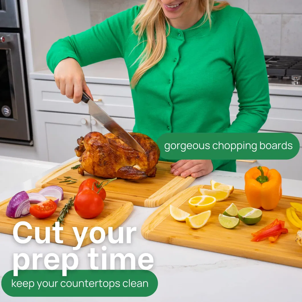 Premium Two-Tone Bamboo Chopping Board Set of Three