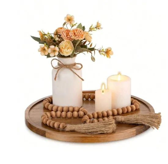 Round Acacia Wooden Nuts Fruit Snack Appetizer Serving Tray Plate