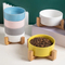Pet Products Ceramic Cat Dog Food Water Feeding Bowl with Bamboo Wooden Stand