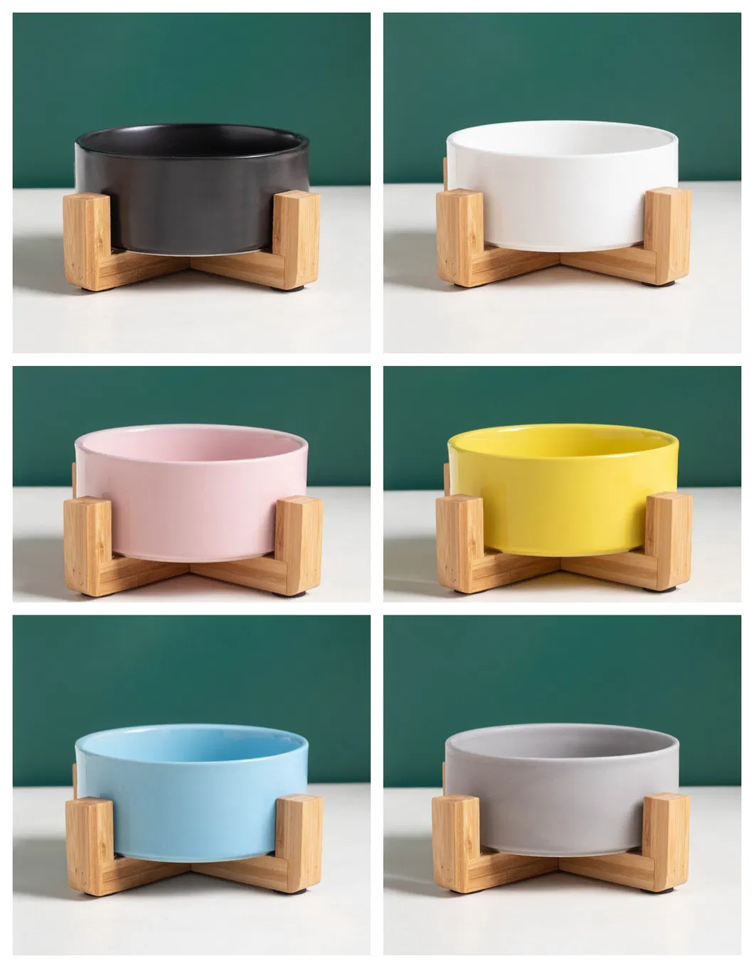 Solid Wood High - Foot Ceramic Pet Cat and Dog Bowl