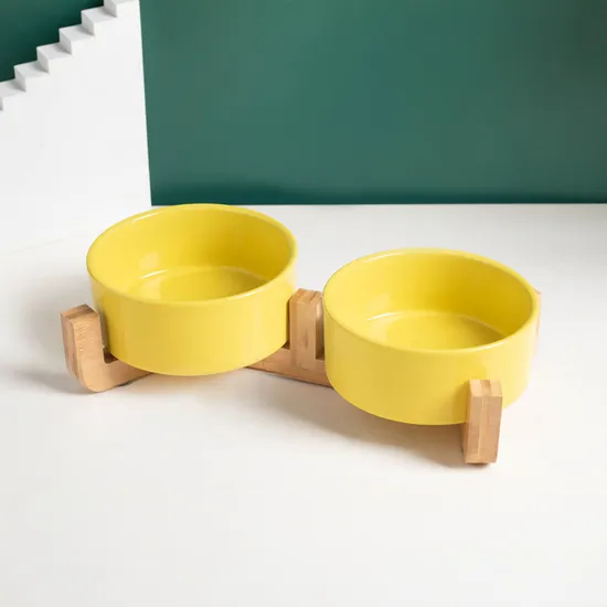 Wholesale Nordic Pet Supplies Ceramic Cat Food Water Bowl Pet Bowl with Bamboo Wooden Stand