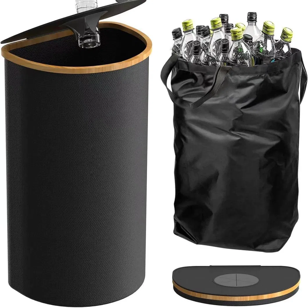 D - Shaped Collapsible Fabric Storage Bottle Organizer and Laundry Basket with Bamboo Frame
