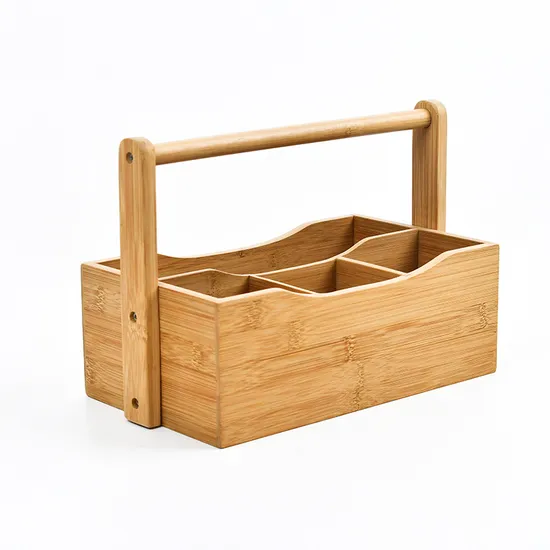 4 Compartments Bamboo Kitchen Cutlery Caddy Utensil Rack Holder Divider