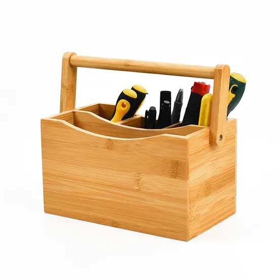 Bamboo Flatware Utensil Caddy Desk Organizer Holder with Handle