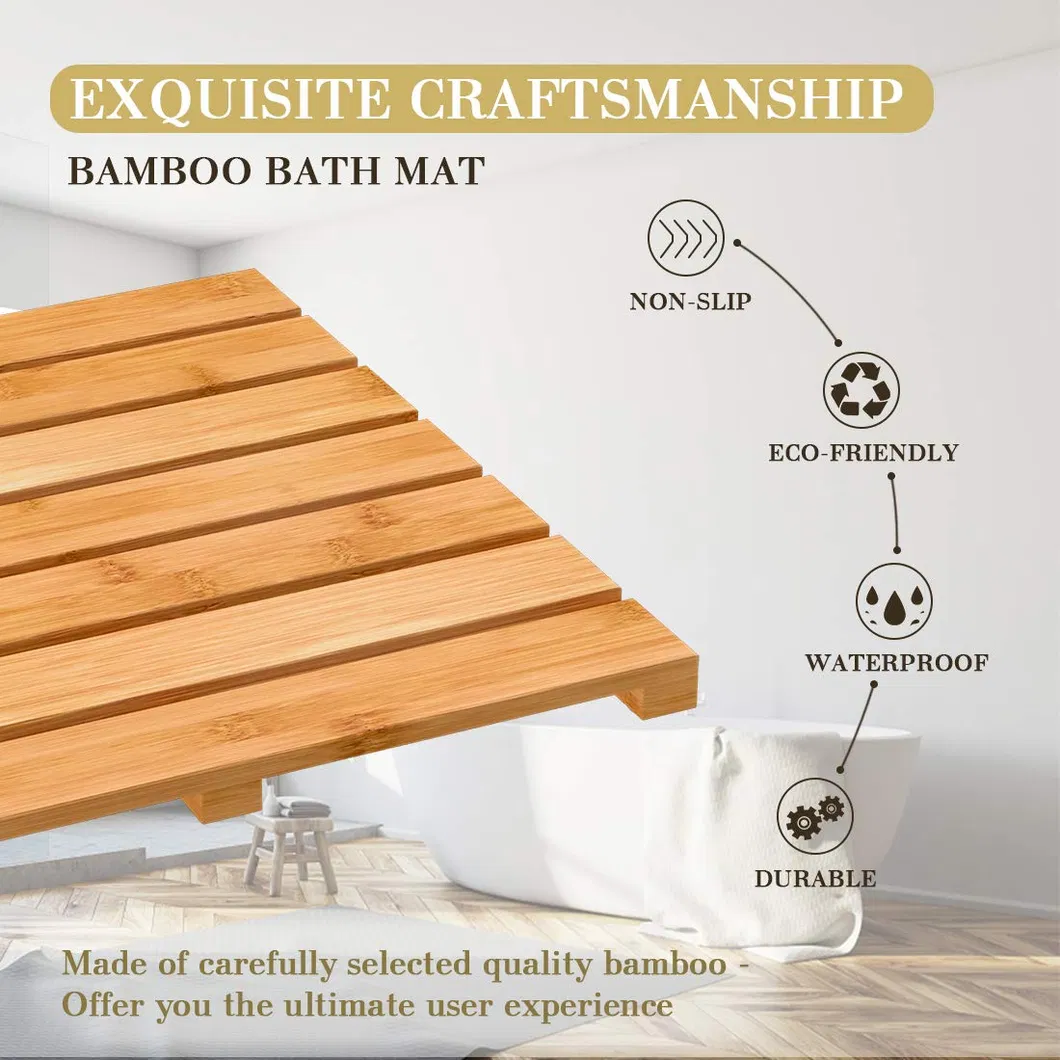 Thickened Sturdy Nonslip Bamboo Bath Mat for Luxury Shower