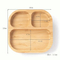 Square Bamboo Portion Plate Wooden Baby Plates with Suction